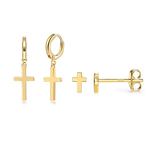 CERSLIMO Ohrstecker Gold, Klein Kreuz Ohrringe Creolen Set Ohrstecker Herren Damen von CERSLIMO