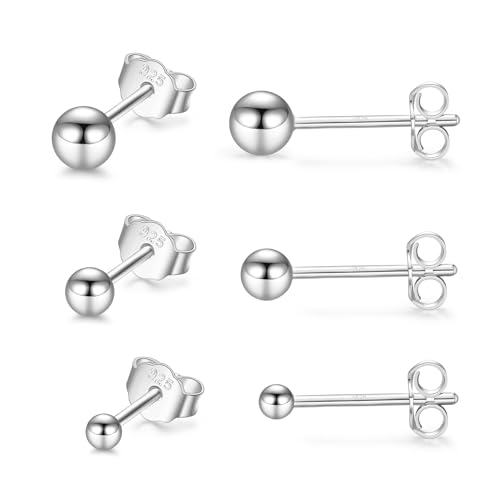 CERSLIMO Ohrstecker Silber 925 Set, Ohrringe Sterling Silber Stecker Ball Runde 2mm 3mm 4mm Klein Geschenke für Damen Frauen Herren Mädchen von CERSLIMO