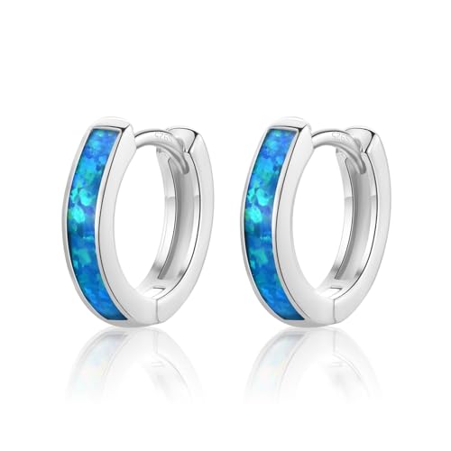 CERSLIMO Opal Ohrringe, Blau Opal Creolen Silber 925 Schmuck Geschenke für Damen Frauen Mädchen von CERSLIMO