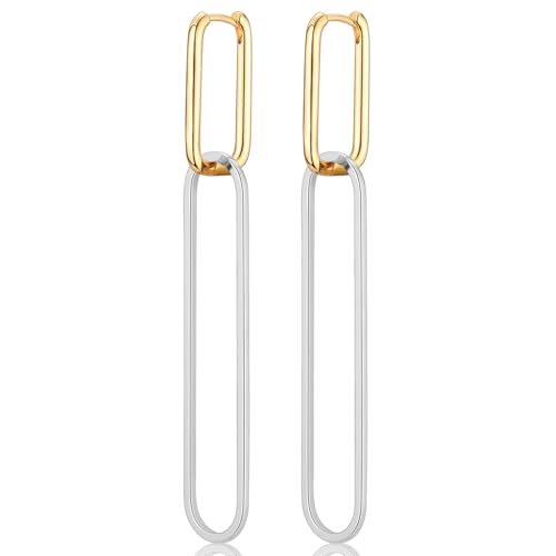 CERSLIMO Rechteckige Ohrringe Creolen Huggies Lange 68mm Zweifarbig Ohrringe Hängend Quadratischer Anhänger Viereckig Schmuck Geschenke für Damen von CERSLIMO