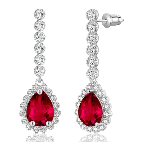 CERSLIMO Rote Tropfen Zirkonia Ohrstecker mit mehreren runden weißen Zirkonia Ohrringe von CERSLIMO