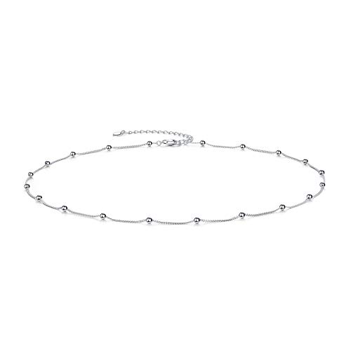 CERSLIMO Silber Kette 925, Sterling Silber Choker Kette Kugel Damen Perle Halskette ohne Anhänger für Frauen Mädchen von CERSLIMO