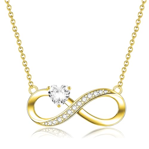 CERSLIMO Unendlichkeitszeichen Kette Gold Halskette Infinity Herz Zirkonia Schmuck Geschenke Muttertag Geburtstag Weihnachten Valentinstag Weihnachtstag für Freundin Mädchen Mama von CERSLIMO