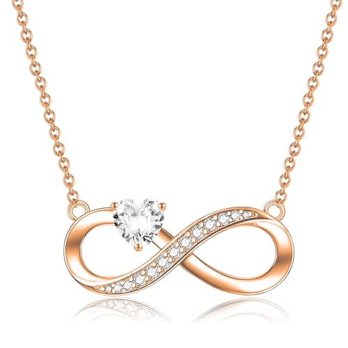 CERSLIMO Unendlichkeitszeichen Kette Rosegold Halskette Infinity Herz Zirkonia Schmuck Geschenke Muttertag Geburtstag Weihnachten Valentinstag Weihnachtstag für Freundin Mädchen Mama von CERSLIMO