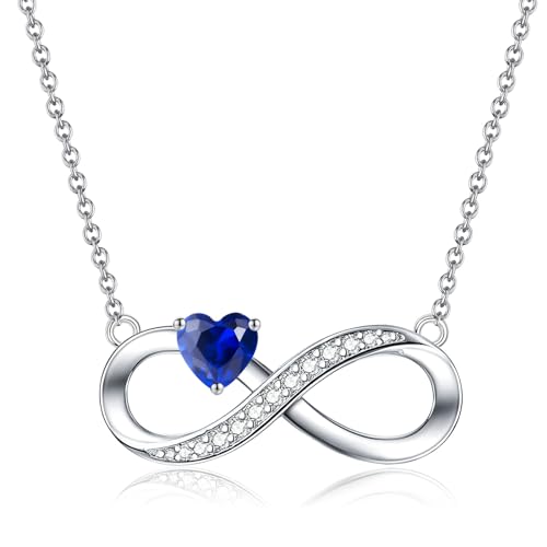 CERSLIMO Unendlichkeitszeichen Kette Silber 925 Halskette Infinity Herz Blau Zirkonia Schmuck Geschenke Muttertag Geburtstag Weihnachten Valentinstag Weihnachtstag für Freundin Mädchen Mama von CERSLIMO