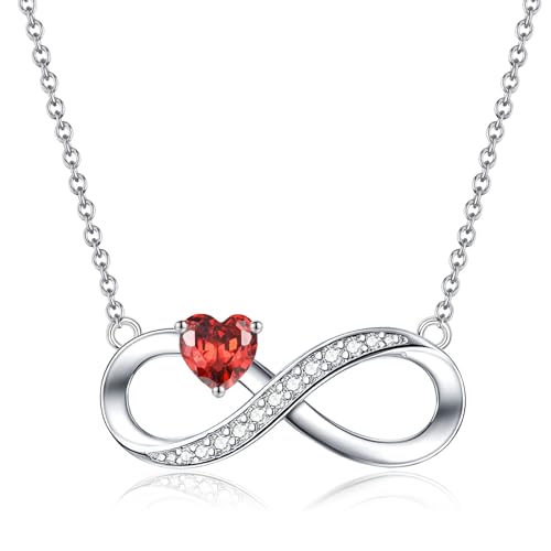 CERSLIMO Unendlichkeitszeichen Kette Silber 925 Halskette Infinity Herz Rot Zirkonia Schmuck Geschenke Muttertag Geburtstag Weihnachten Valentinstag Weihnachtstag für Freundin Mädchen Mama von CERSLIMO