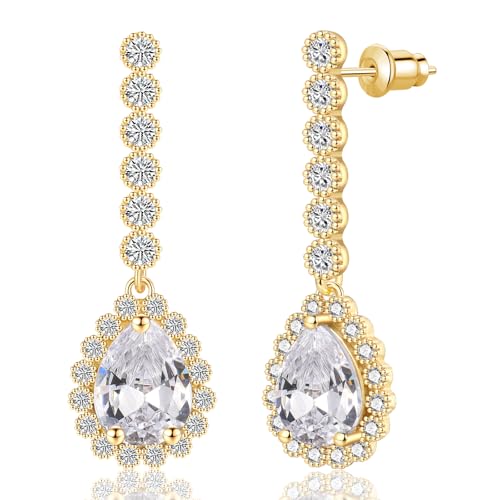 CERSLIMO Weiße Tropfen Zirkonia Ohrstecker Vergoldet mit mehreren runden weißen Zirkonia Ohrringe von CERSLIMO