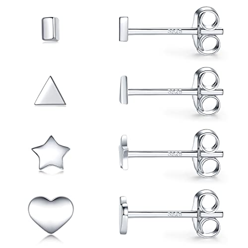 Damen Ohrringe Silber 925, 4 Paar Klein Stern Herz Dreieck Rechteck Ohrstecker Sterling Silber 925 Set für Damen Mädchen Frauen Schmuck Geschenke von CERSLIMO