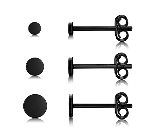 Damen Ohrstecker Silber 925 Schwarz Klein für Damen Herren Mädchen, 3 Paar Klein Ohrstecker Schwarz Rund Flach Set (2mm/3mm/4mm) Zierliche Knorpel Tragus Helix Kreis Ohrringe von CERSLIMO