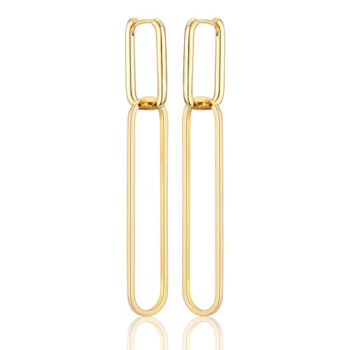 Rechteckige Ohrringe 925 Silber Stecker mit rechteckige Anhänger Farbe Gold von CERSLIMO