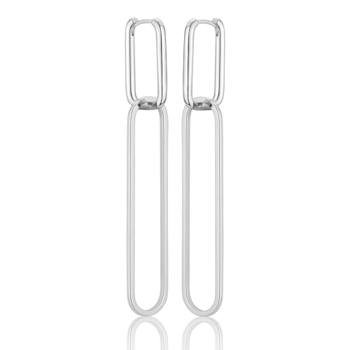 Rechteckige Ohrringe 925 Silber Stecker mit rechteckige Anhänger Farbe Silber von CERSLIMO