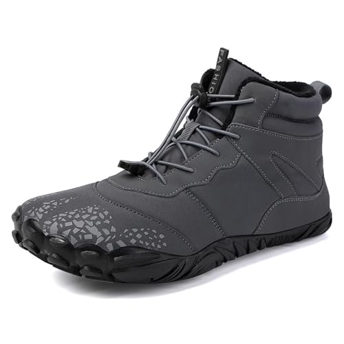 Barfußschuhe Damen Herren Winter Warm Gefüttert Wasserdicht Winterschuhe Outdoor Traillaufschuhe Unisex Grau 41 von CERYTHRINA