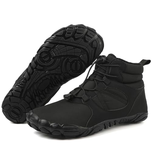 CERYTHRINA Barfußschuhe Winterstiefel Herren Damen Barefoot Shoe Winter Warm Gefüttert Traillaufschuhe Schwarz 39 von CERYTHRINA