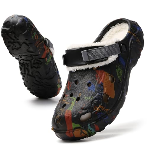 CERYTHRINA Clogs Hausschuhe Gefüttert Herren Warme Winter Gartenschuhe mit Fleece-Futter Lined Clogs Plüsch Pantoletten maschinenwaschbar Black 44 von CERYTHRINA