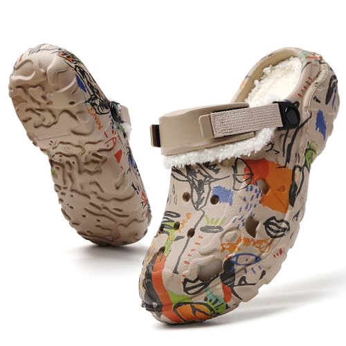 CERYTHRINA Clogs Hausschuhe Gefüttert Herren Warme Winter Gartenschuhe mit Fleece-Futter Lined Clogs Plüsch Pantoletten maschinenwaschbar Khaki 43 von CERYTHRINA