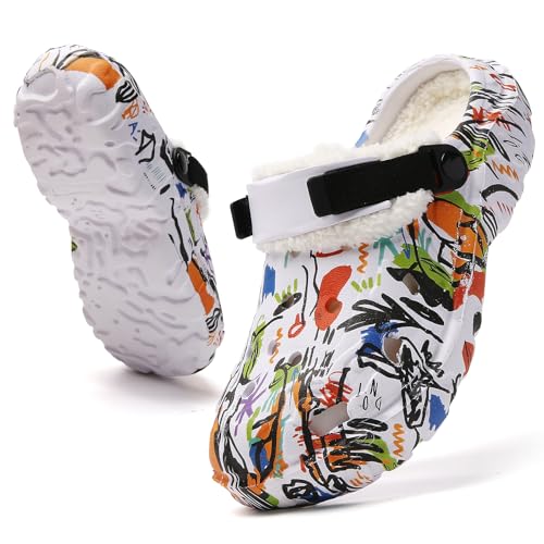 CERYTHRINA Clogs Hausschuhe Gefüttert Herren Warme Winter Gartenschuhe mit Fleece-Futter Lined Clogs Plüsch Pantoletten maschinenwaschbar White 39/40 von CERYTHRINA