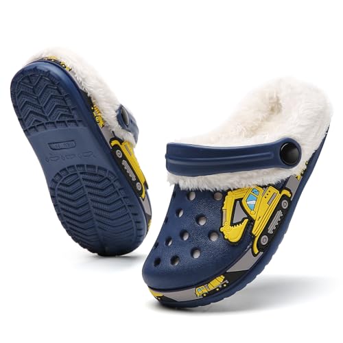 CERYTHRINA Clogs Kinder Winter Warme Gefüttert Pantoletten Jungen Mädchen Plüsch Pantoffeln Weichem rutschfeste Gartenschuhe Navy 27 von CERYTHRINA