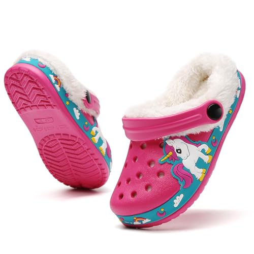 CERYTHRINA Clogs Kinder Winter Warme Gefüttert Pantoletten Jungen Mädchen Plüsch Pantoffeln Weichem rutschfeste Gartenschuhe Rose 24 von CERYTHRINA