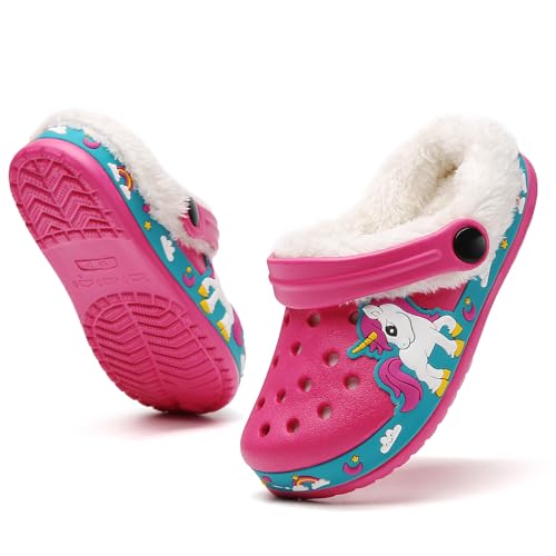 CERYTHRINA Clogs Kinder Winter Warme Gefüttert Pantoletten Jungen Mädchen Plüsch Pantoffeln Weichem rutschfeste Gartenschuhe Rose 29 von CERYTHRINA