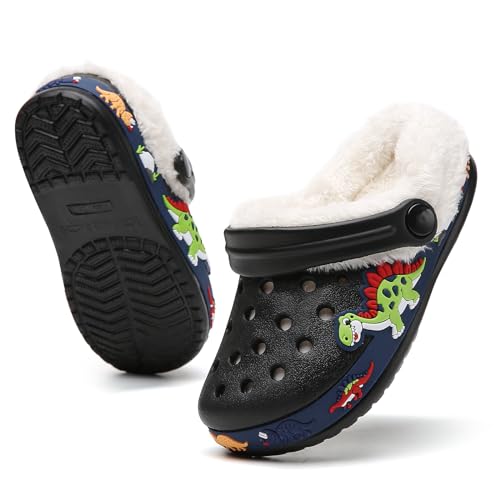 CERYTHRINA Clogs Kinder Winter Warme Gefüttert Pantoletten Jungen Mädchen Plüsch Pantoffeln Weichem rutschfeste Gartenschuhe Schwarz 25 von CERYTHRINA