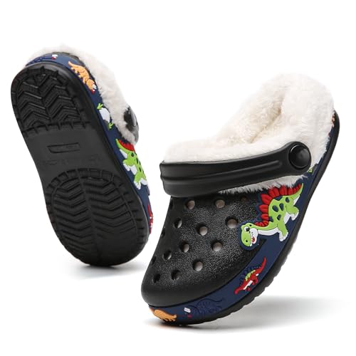 CERYTHRINA Clogs Kinder Winter Warme Gefüttert Pantoletten Jungen Mädchen Plüsch Pantoffeln Weichem rutschfeste Gartenschuhe Schwarz 29 von CERYTHRINA