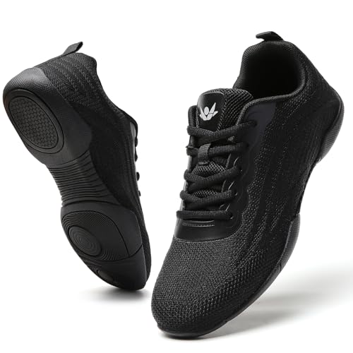 CERYTHRINA Damen Cheerleader Schuhe Flach – Leichte Atmungsaktive Tanzsneaker für Aerobic Gymnastik Training und Tanz rutschfeste Sohle Bequeme Passform Flexibel Langlebig Black 37 von CERYTHRINA