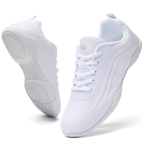 CERYTHRINA Damen Cheerleader Schuhe Flach – Leichte Atmungsaktive Tanzsneaker für Aerobic Gymnastik Training und Tanz rutschfeste Sohle Bequeme Passform Flexibel Langlebig White 36 von CERYTHRINA