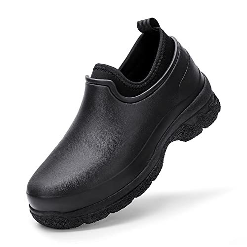 CERYTHRINA Damen Herren Erwachsene Gartenschuhe rutschfest Küchenschuhe Kochschuhe Regenstiefel Mode Wasserdicht Arbeitsschuhe Gummischuh Indoor Outdoor Koch Clogs für Küche Büro Schwarz 45 von CERYTHRINA