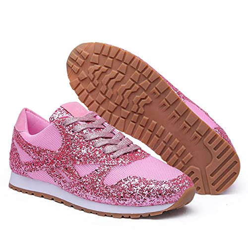 CERYTHRINA Damen Pailletten Sneakers Mädchen Mode Atmungsaktives Leichtgewicht Turnschuhe Glänzende Schnüren Sportschuhe Outdoor Laufschuhe Glitzer Walkingschuhe Tennisschuhe Rosa 41 von CERYTHRINA