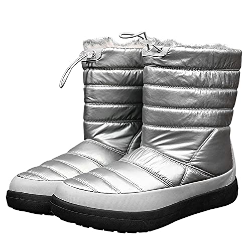 CERYTHRINA Damen Schneestiefel Wasserdichte Ankle Bootie Verdicken Baumwollstiefel mit Rutschfester Plüsch Winterstiefel Schlupfstiefel Warm Gefüttert Silber 39 von CERYTHRINA