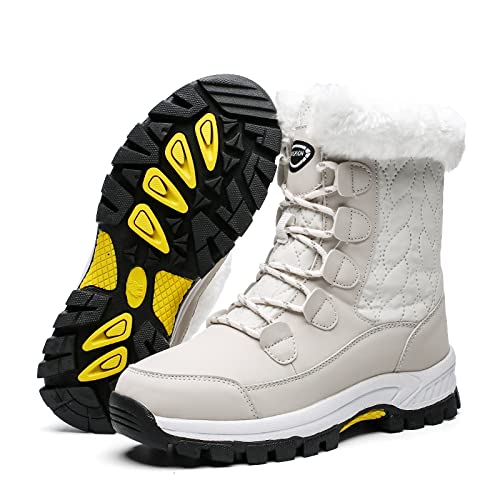 CERYTHRINA Damen Schneestiefel Wasserdichte Stiefelette Warmes Gefüttert Bootie Outdoor Schnee Turnschuhe Schnürstiefel Verdickung Plüsch Gefüttert Trekking Boots Grau/weiß 39 von CERYTHRINA