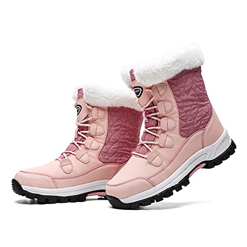 CERYTHRINA Damen Schneestiefel Wasserdichte Stiefelette Warmes Gefüttert Bootie Outdoor Schnee Turnschuhe Schnürstiefel Verdickung Plüsch Gefüttert Trekking Boots Rosa 36 von CERYTHRINA