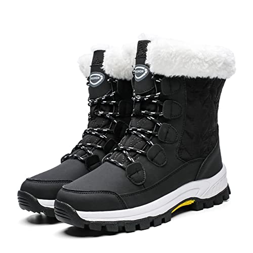 CERYTHRINA Damen Schneestiefel Wasserdichte Stiefelette Warmes Gefüttert Bootie Outdoor Schnee Turnschuhe Schnürstiefel Verdickung Plüsch Gefüttert Trekking Boots Schwarz 36 von CERYTHRINA