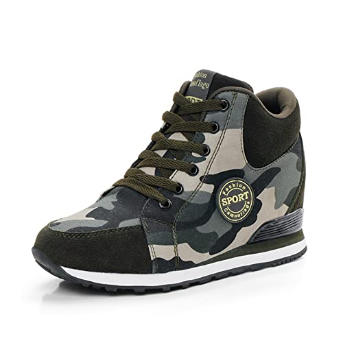 CERYTHRINA Damen Wedges Turnschuh Walkingschuhe mit Keilabsatz Sportschuhe Outdoors Leichte Bequeme Atmungsaktiv Camouflage Sneakers Armee Canvas 41 von CERYTHRINA