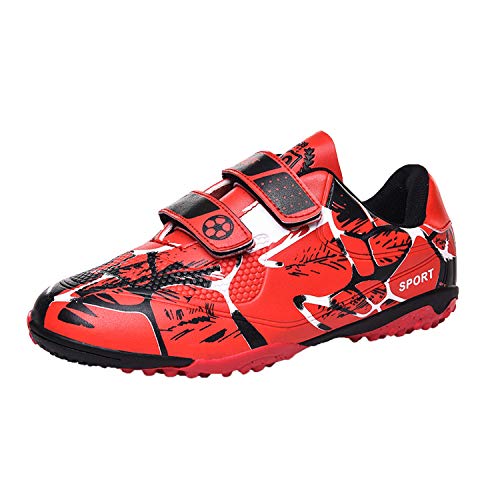 CERYTHRINA Fussballschuhe Kinder TF Junge Mädchen Fußballschuhe FG/AG Professionelle Leicht Schuhe für Unisex-Kinder Jugendliche Low Top Outdoor Sport Klettverschluss Trainingsschuhe Rot 38 von CERYTHRINA