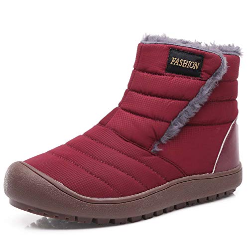 CERYTHRINA Herren Damen Winterstiefel Wasserdicht Warm Gefüttert Schneestiefel mit Klettverschluss Boots Schlupfstiefel rutschfest Outdoor Winterboots Rot 41 von CERYTHRINA