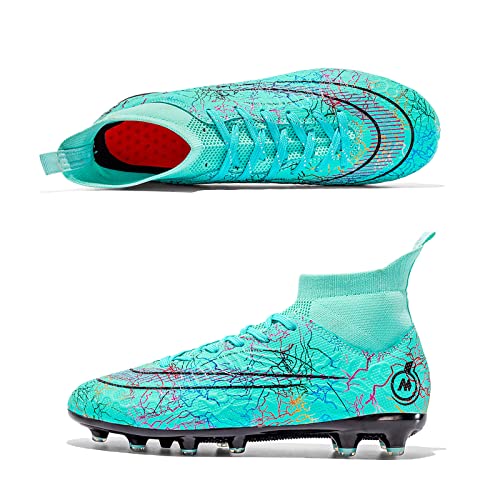 CERYTHRINA Herren Fußballschuhe Erwachsene Teenager High Top Spikes Cleats Football Schuhe Außenbereich Mode Professionelle Athletics Trainingsschuhe Cyan Stollen 37 von CERYTHRINA