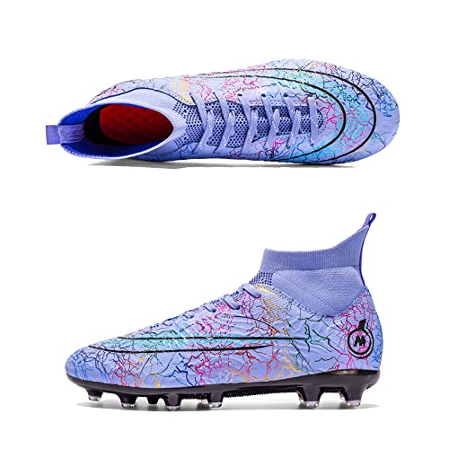 CERYTHRINA Fußballschuhe Herren High Top Cleats Beruf Athletics Trainingsschuhe Unisex Teenager Outdoor Stollen Spikes Professionelle Sport Football Schuhe Violett Streifen Stollen 36 von CERYTHRINA