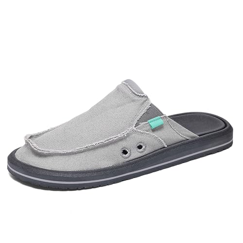 CERYTHRINA Herren Slipper aus Canvas – Bequeme Slip-On Schuhe mit offenem Rücken Atmungsaktiv Leicht – Freizeit Mules für Garten, Reisen Zuhause Grey 39 von CERYTHRINA