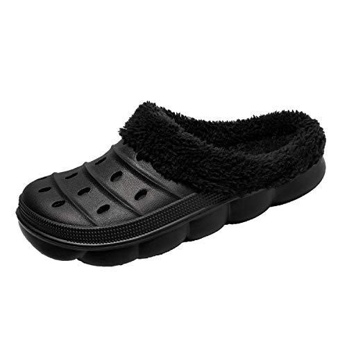 CERYTHRINA Herren leichte atmungsaktive Clogs Schuhe Pelzfutter rutschfeste Gartenschuhe Winter Warm Home Schuhe Schwarz 44 von CERYTHRINA