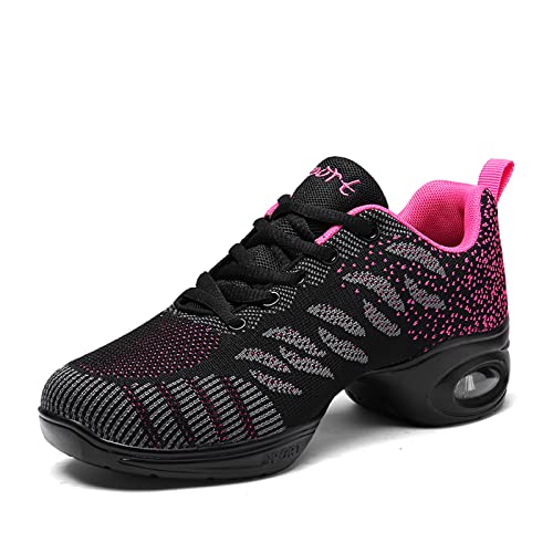 CERYTHRINA Jazzschuhe Damen Geteilte Sohle Plateauschuhe Schnüren Training Tanzsneaker Athletic Schuhe Tanzen Fitness Yoga Sportschuhe Schwarz/Rosa 38 von CERYTHRINA