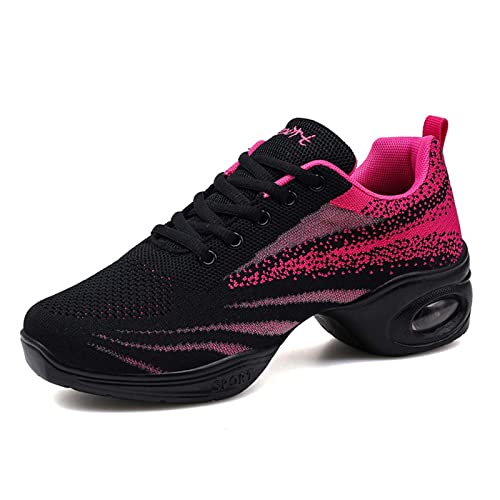 CERYTHRINA Jazzschuhe Damen Geteilte Sohle Plateauschuhe Schnüren Training Tanzsneaker Athletic Schuhe Tanzen Fitness Yoga Sportschuhe Schwarz/Rose 38 von CERYTHRINA