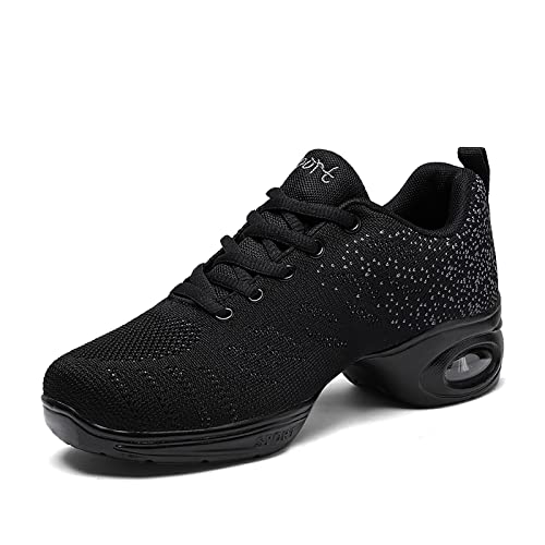 CERYTHRINA Jazzschuhe Damen Geteilte Sohle Plateauschuhe Schnüren Training Tanzsneaker Athletic Schuhe Tanzen Fitness Yoga Sportschuhe Schwarz 37 von CERYTHRINA