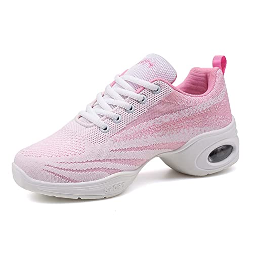 CERYTHRINA Jazzschuhe Damen Geteilte Sohle Plateauschuhe Schnüren Training Tanzsneaker Athletic Schuhe Tanzen Fitness Yoga Sportschuhe Weiß/Rosa 35 von CERYTHRINA