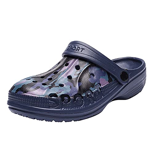 CERYTHRINA Jungen Clogs Tarnmuster Sommer Strand Badeschuhe Pantoffeln Pantoletten Atmungsaktiv Hausschuhe Latschen rutschfeste Slippers mit Cartoon für Jungen Mädchen Blau 36 von CERYTHRINA