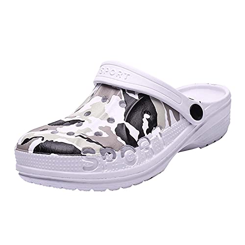 CERYTHRINA Jungen Clogs Tarnmuster Sommer Strand Badeschuhe Pantoffeln Pantoletten Atmungsaktiv Hausschuhe Latschen rutschfeste Slippers mit Cartoon für Jungen Mädchen Weiß 35 von CERYTHRINA