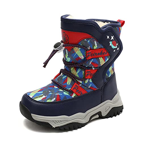 CERYTHRINA Jungen Schneestiefel Warm Gefütterte Klettverschluss Outdoor Stiefel Wasserdicht rutschfest Anti-Kollision Wadenhöhe Bootie Winter Kinderschuhe Blau 31 von CERYTHRINA