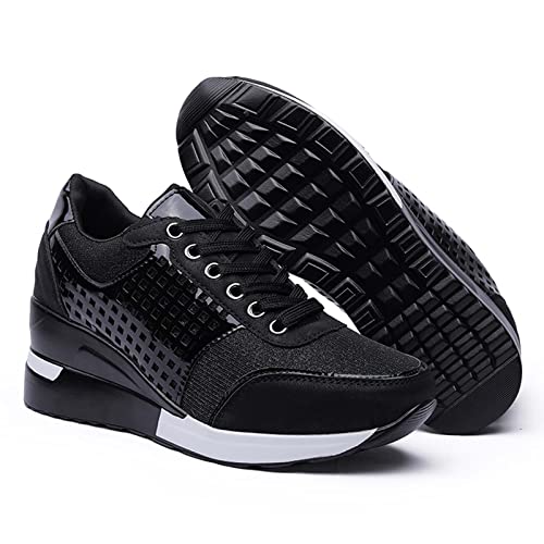 CERYTHRINA Keilabsatz Turnschuhe Damen Freizeit Wedges Plateau Sneaker Outdoor Plattform Sportschuhe Bequeme Freizeitschuhe Schwarz 35 von CERYTHRINA