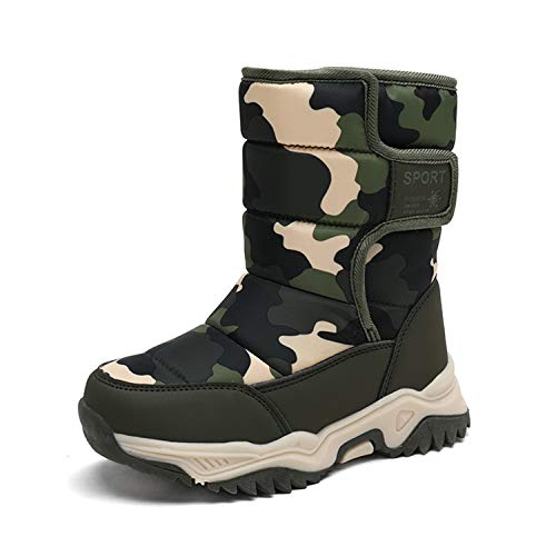 CERYTHRINA Kinder Schneestiefel Warm Gefütterte Snowboots für Jungen Mädchen Winterschuhe Klettverschluss Outdoor Stiefel Grün Tarnung 30 von CERYTHRINA