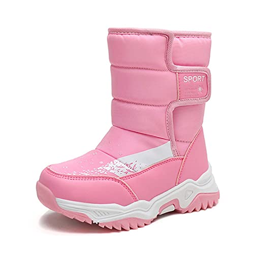 CERYTHRINA Kinder Schneestiefel Warm Gefütterte Snowboots für Jungen Mädchen Winterschuhe Klettverschluss Outdoor Stiefel Rosa 27 von CERYTHRINA